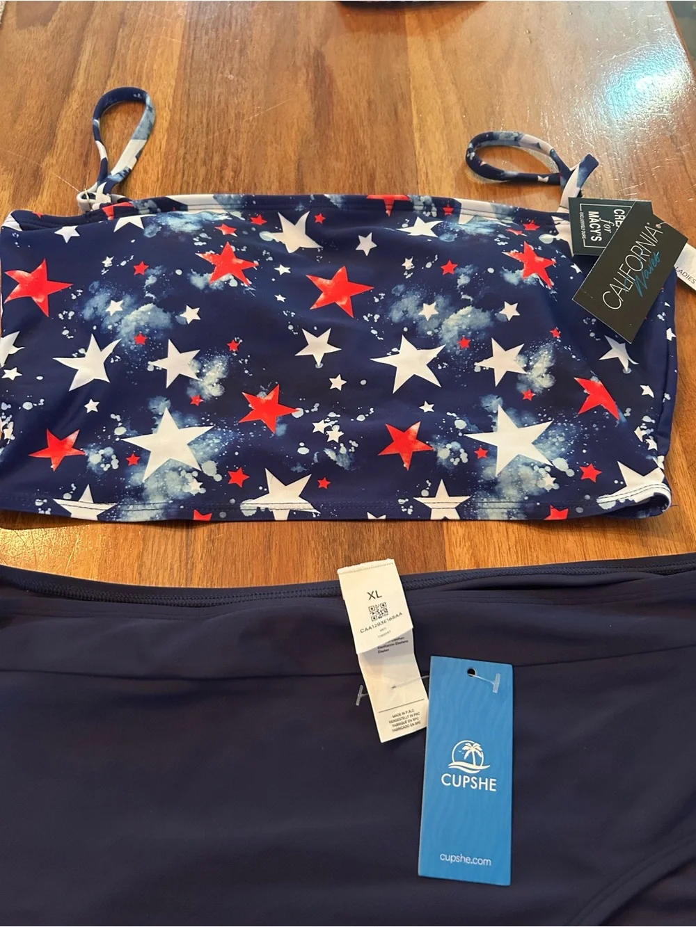 Cupshe Navy Star Print Bandeau Bikini Set - Navy, Red, White